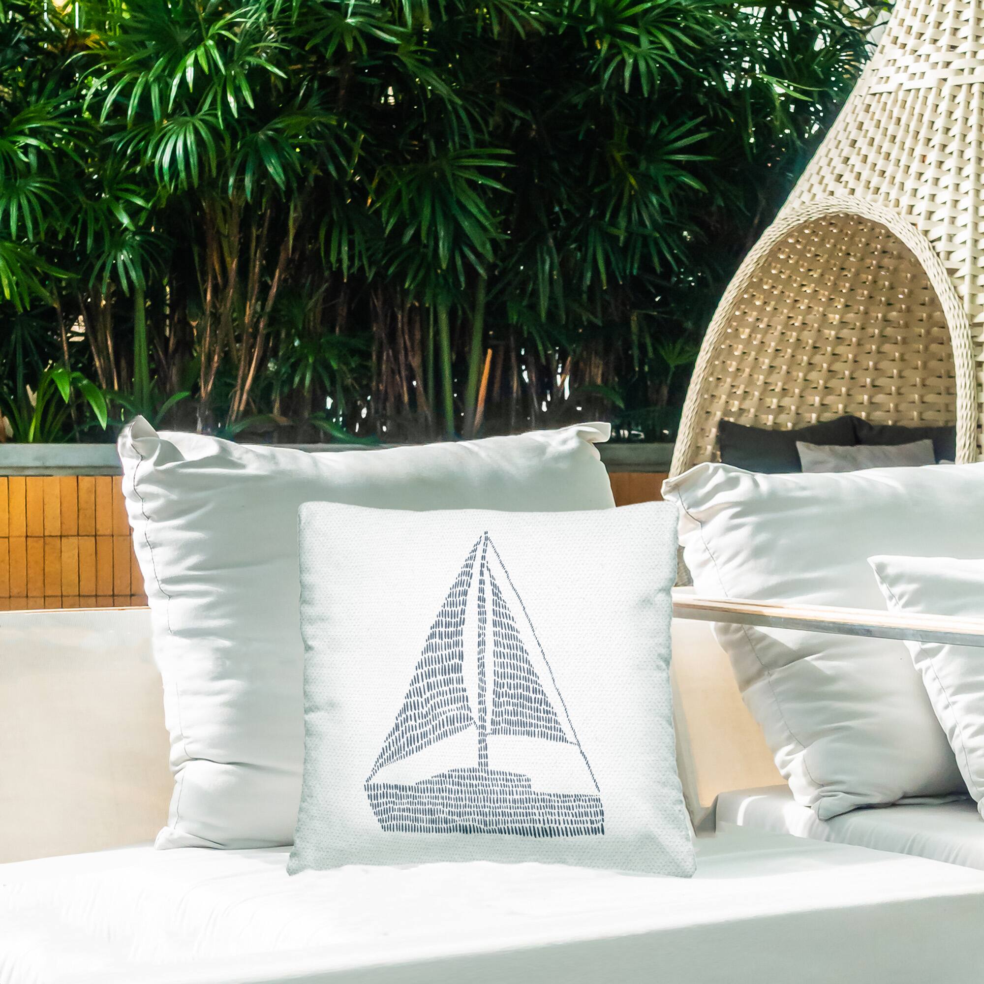 Stupell Industries 18" x 18" Minimal Sail Boat Outdoor Print Throw Pillow